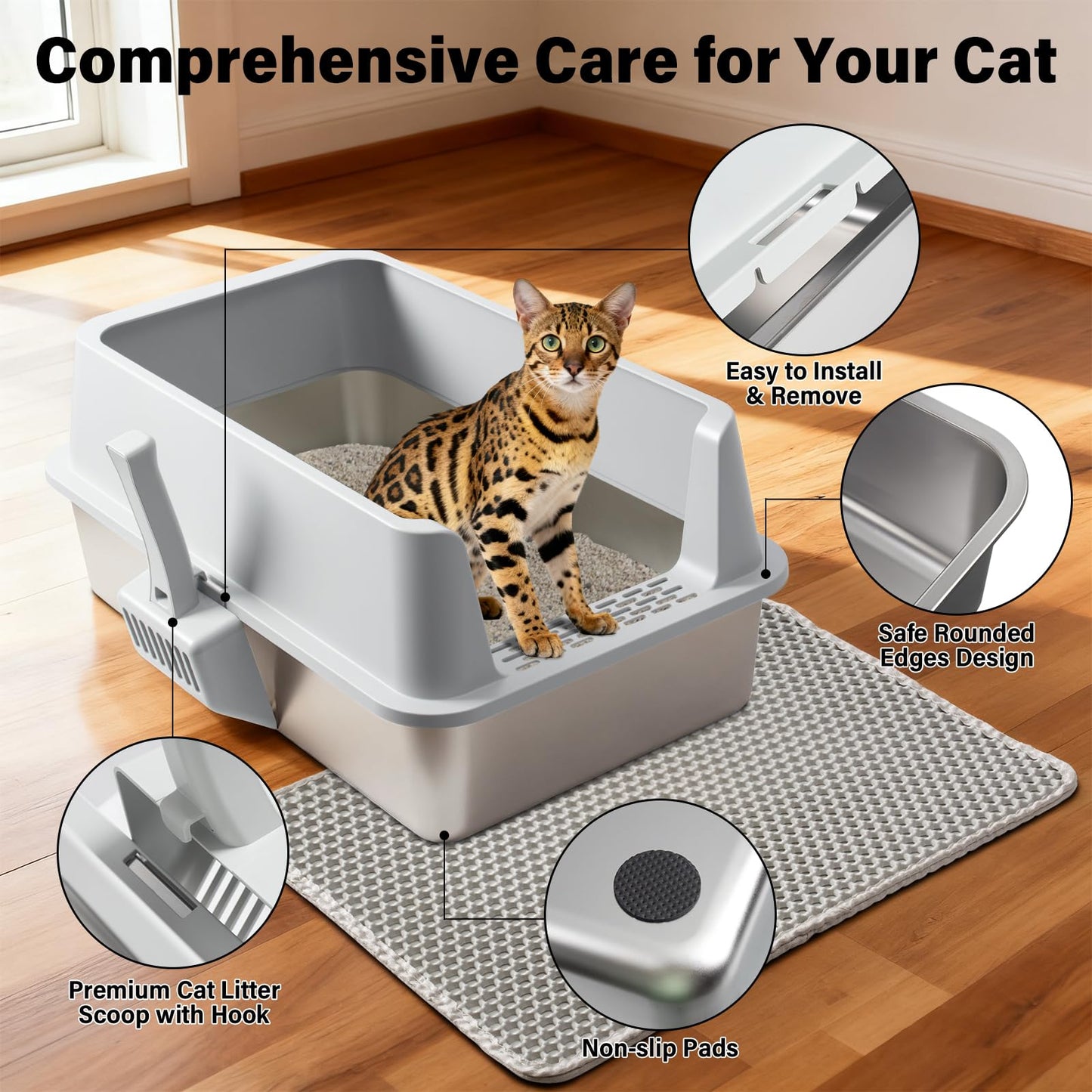 FUTAM 2Pack Stainless Steel Litter Box, XL Extra Large Cat Litter