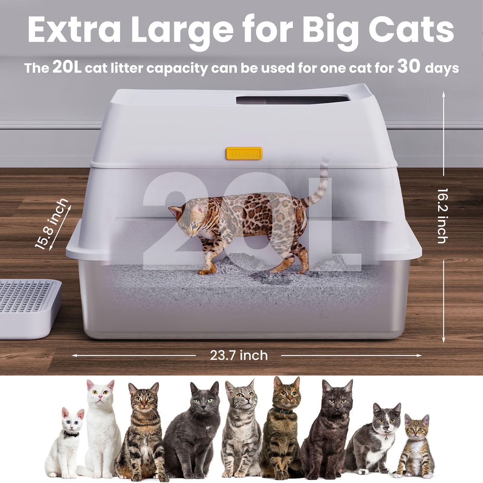 Stainless Steel Litter Box with Lid,Extra Large Enclosed Removable Box