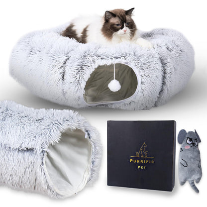 Cat Tunnel Bed for Indoor Cats with Soft Fabric Interior Upgraded Bed