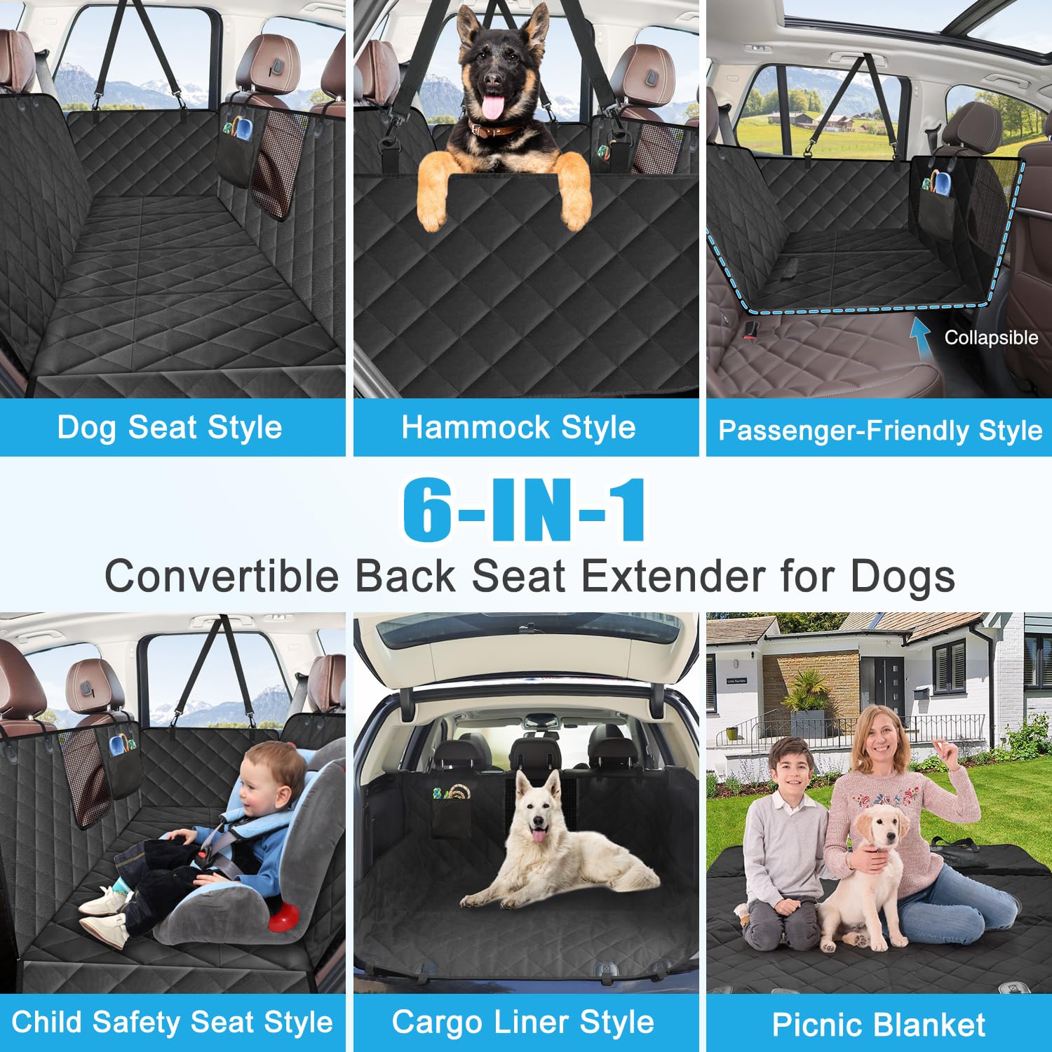 Kytely Back Seat Extender for Dogs,Hard Bottom Dog Car Seat Cover