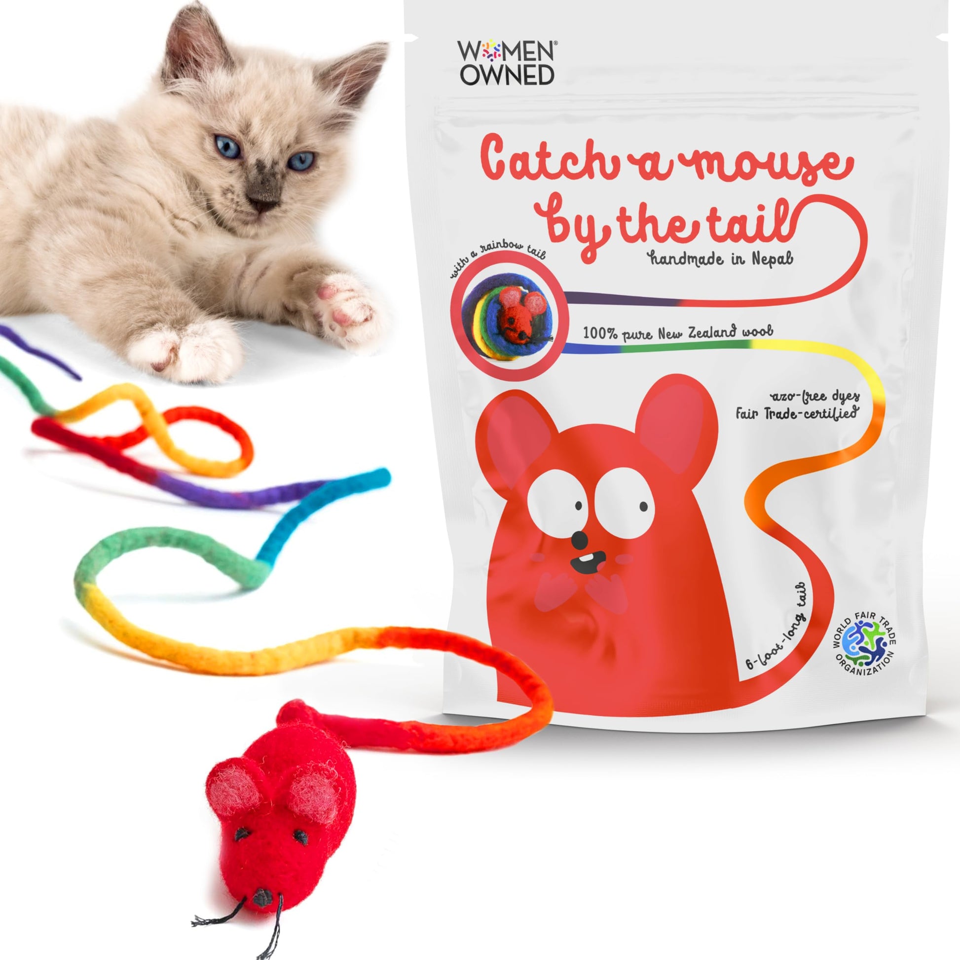 Catch a Mouse Wool Cat Toy with a 6-Ft Tail for Indoor Cats Catnip