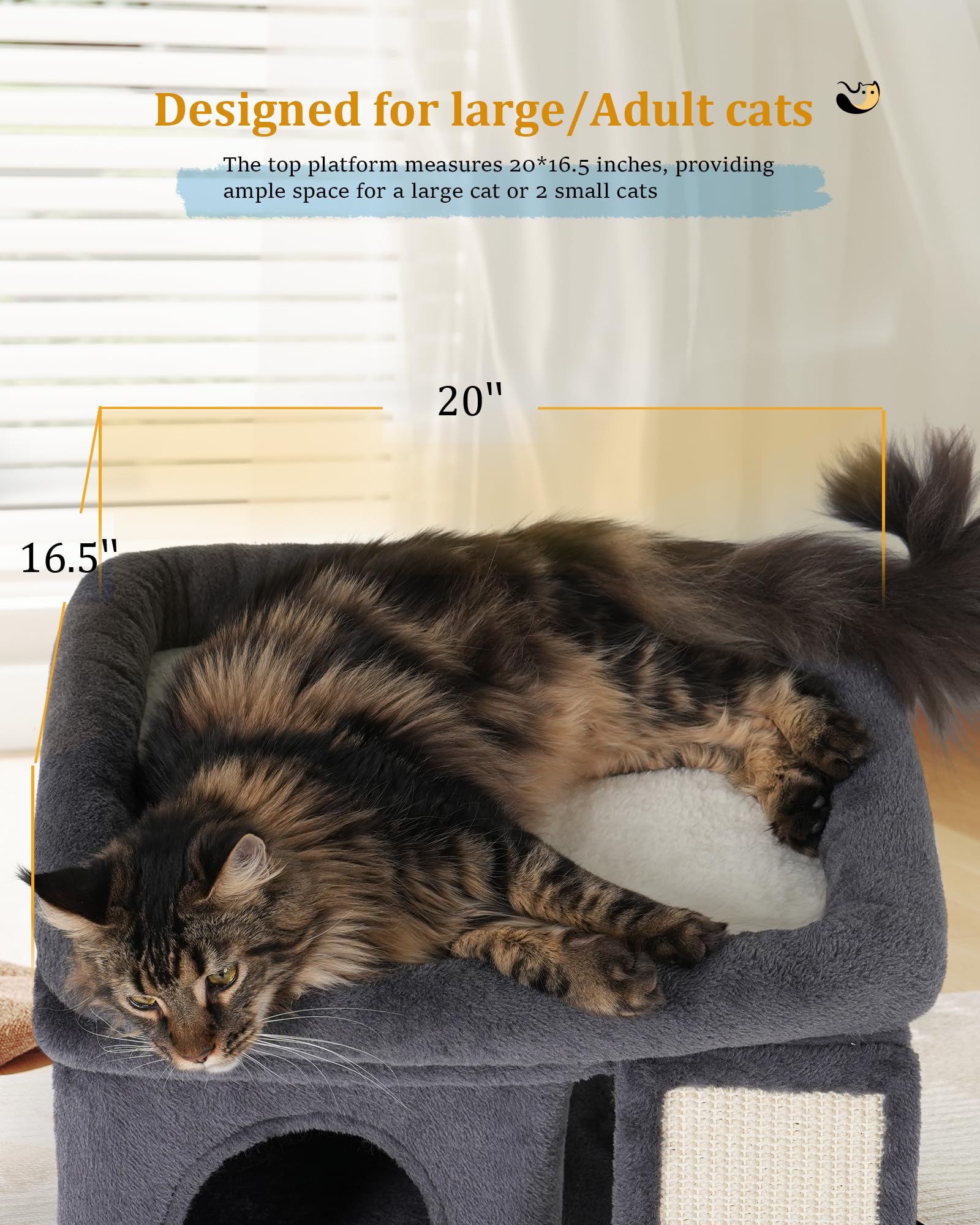 Aechonow Cat Tree for Large Cats, Cat Tree Tower with Scratching Bed