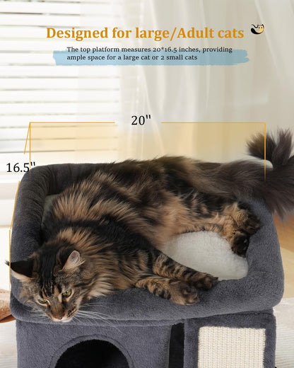 Aechonow Cat Tree for Large Cats, Cat Tree Tower with Scratching Bed