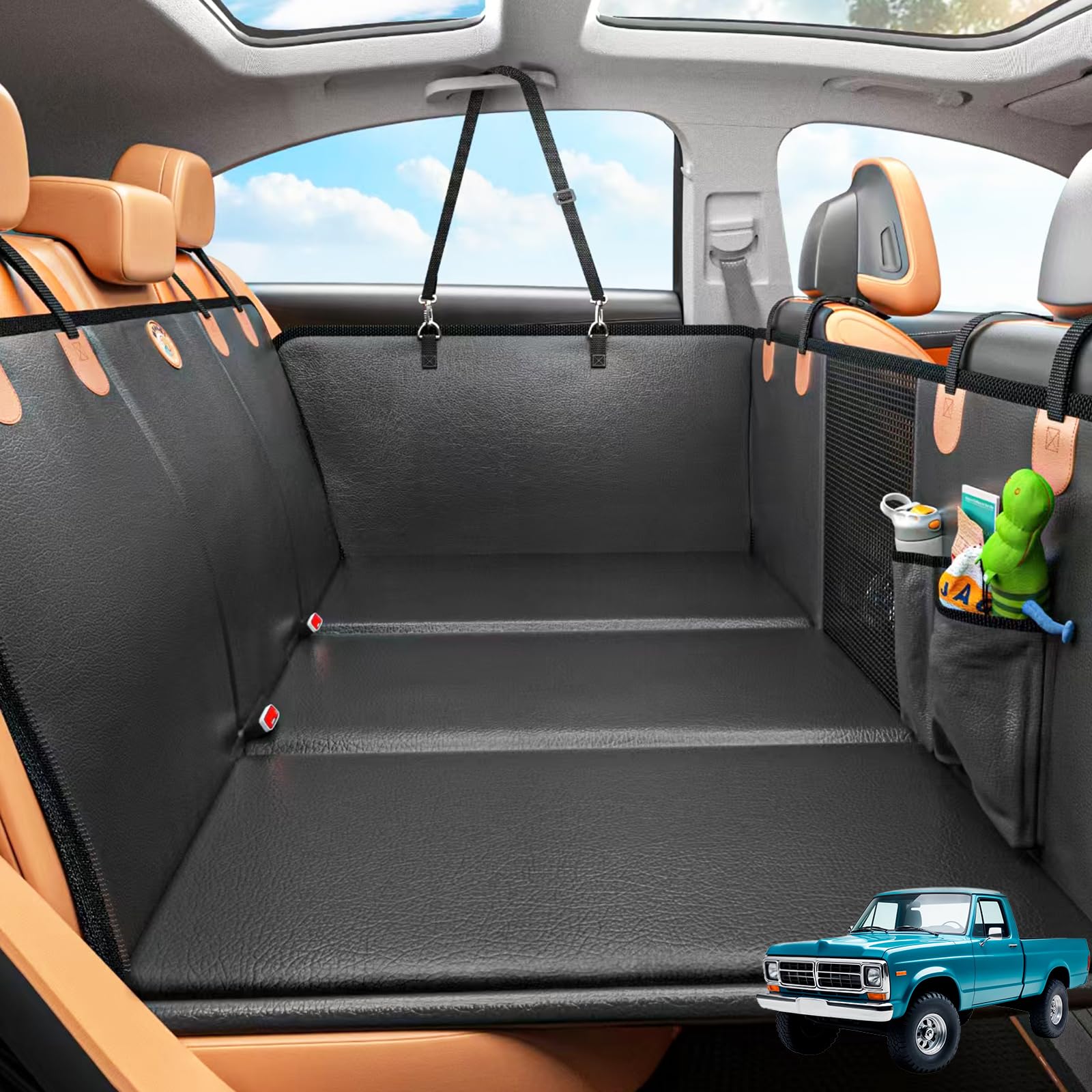 MYJAQI Back Seat Extender for Dogs, Hard Bottom Dog Car Seat Cover