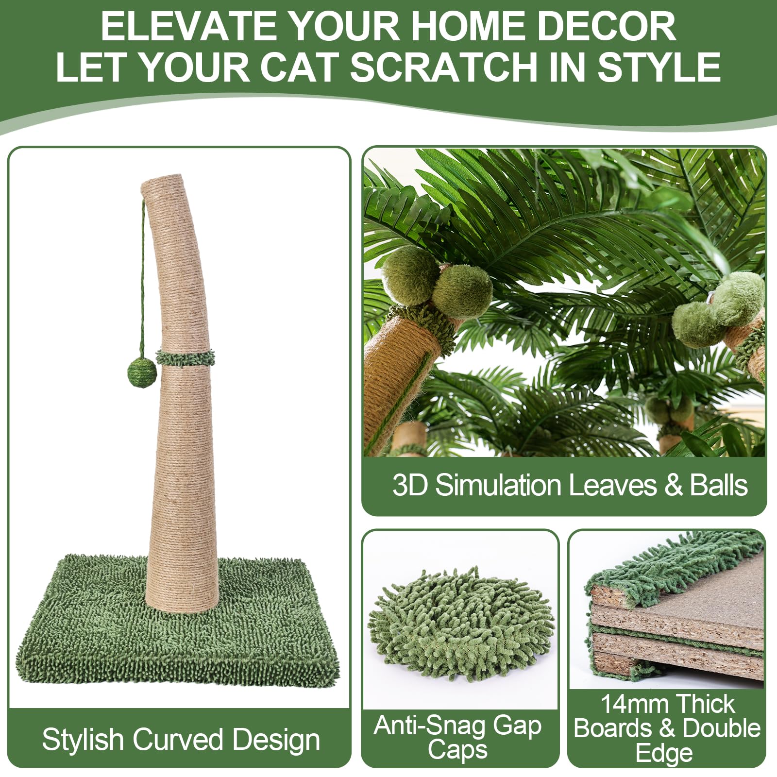 40'' Tall Cat Scratching Post Cat Tree, Curved Design Cat Scratcher