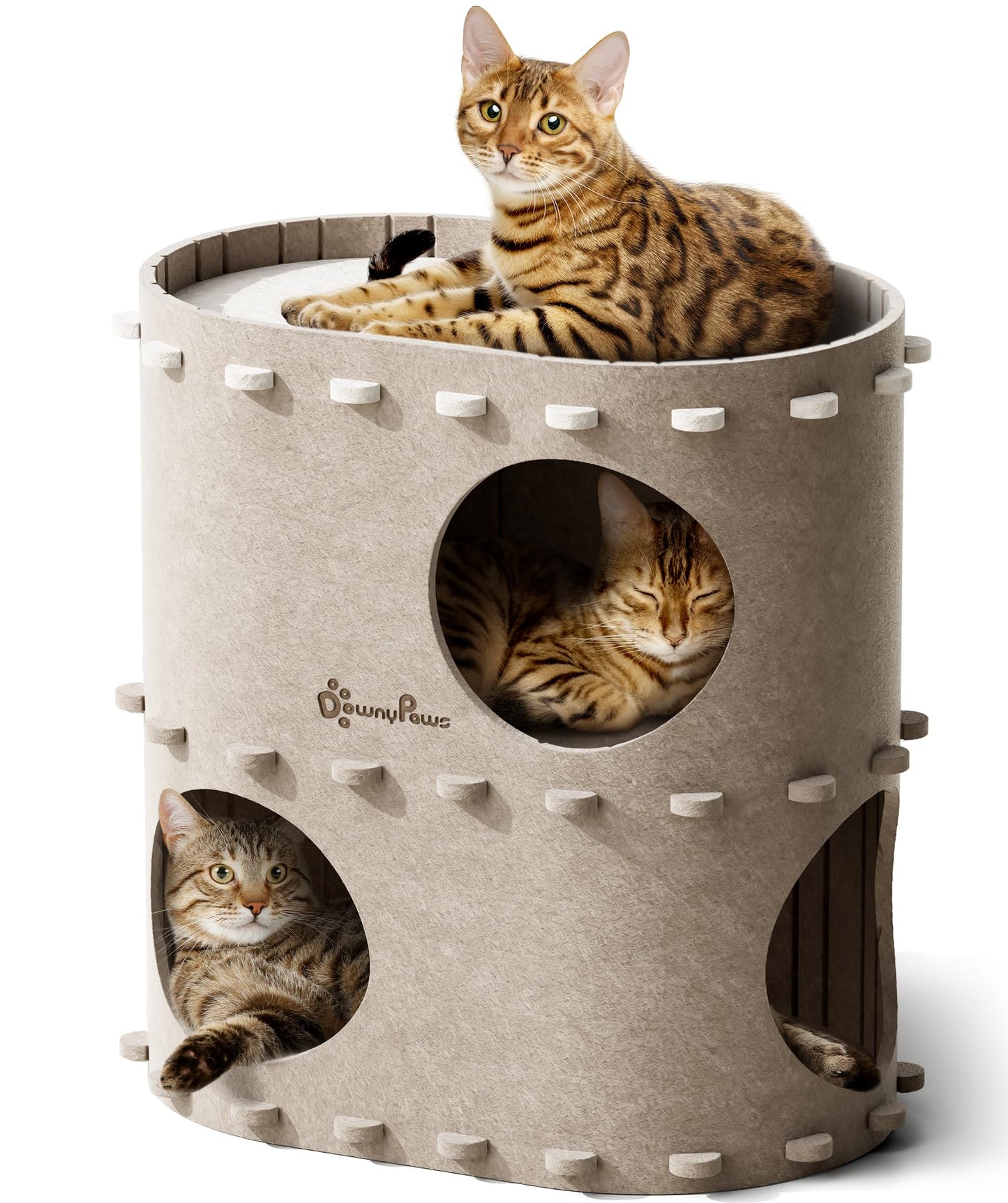DownyPaws Cat House for Indoor Cats, 2-Storey Foldable Cat Bed Cave