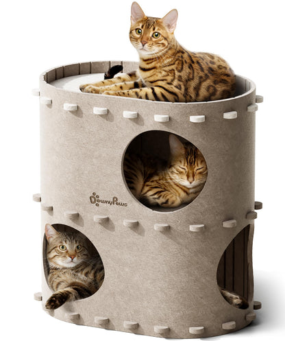 DownyPaws Cat House for Indoor Cats, 2-Storey Foldable Cat Bed Cave