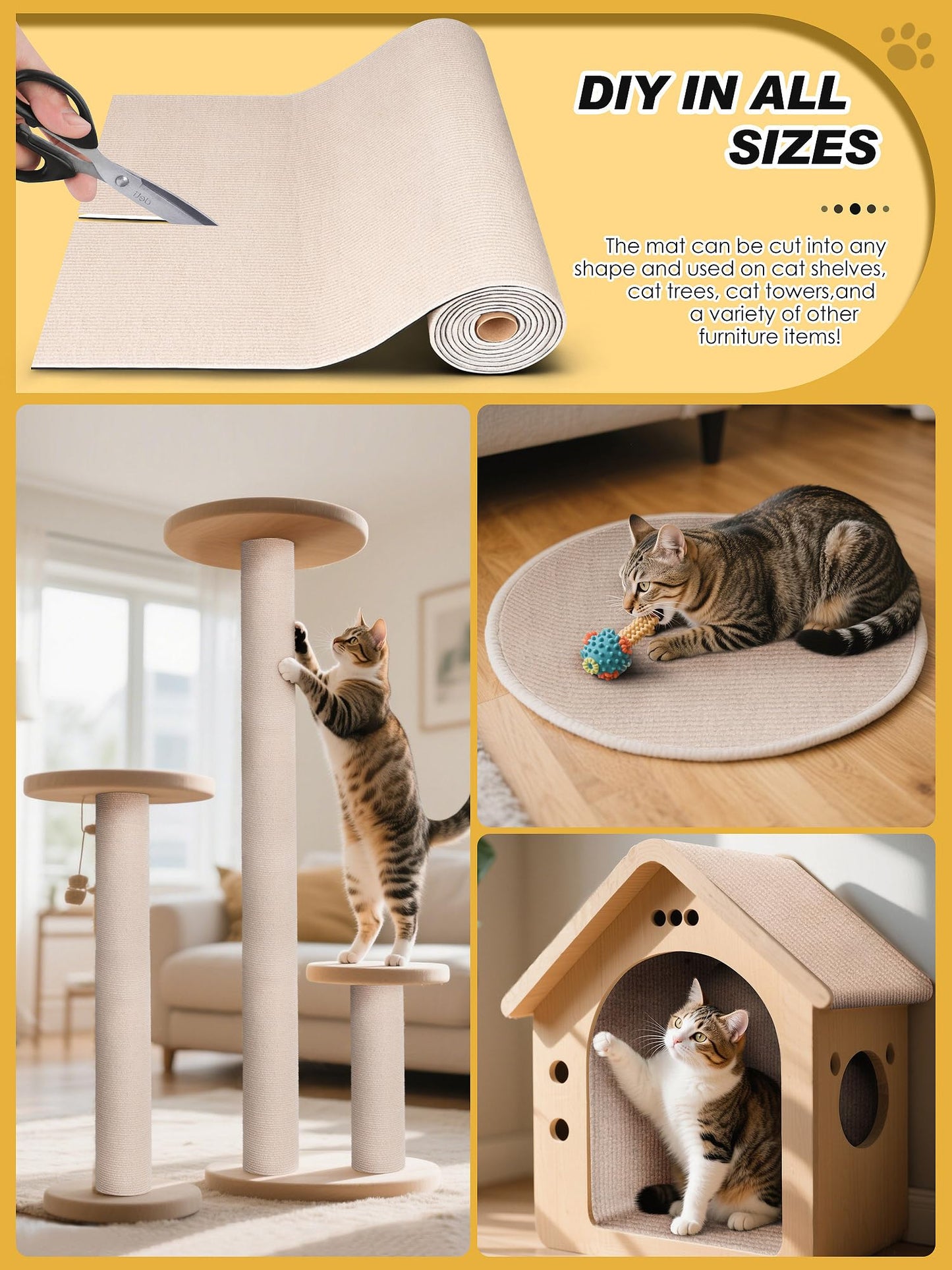 Minyii x15.8" Cat Scratch Mat, Trimmable Self-Adhesive Carpet, Pads