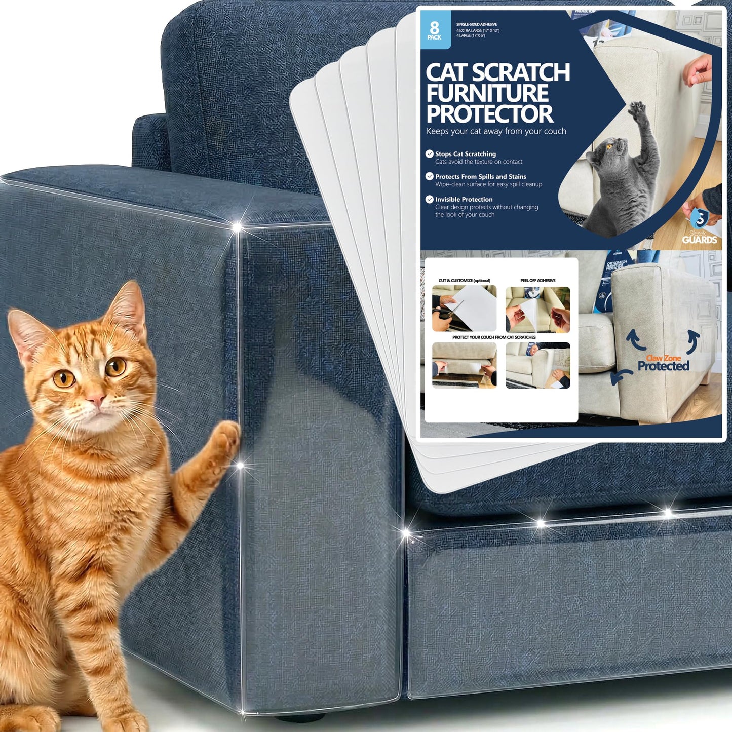 Cat Scratch Furniture Protector, 8-Pack Couch Protector from Furniture