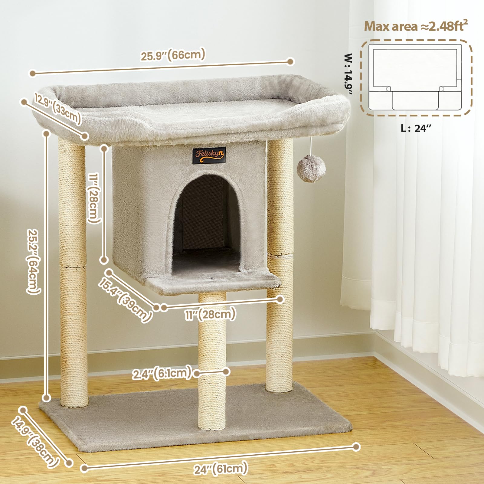Cat Tree Tower Scratching Post for Indoor Large Cats, Small Cat Bed