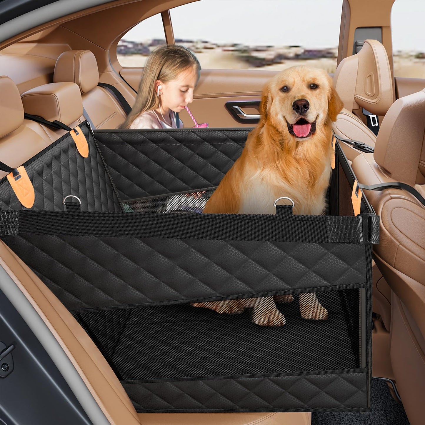 PETICON Large Dog Car Seat, Back Seat Extender for Dogs with 3 Seat