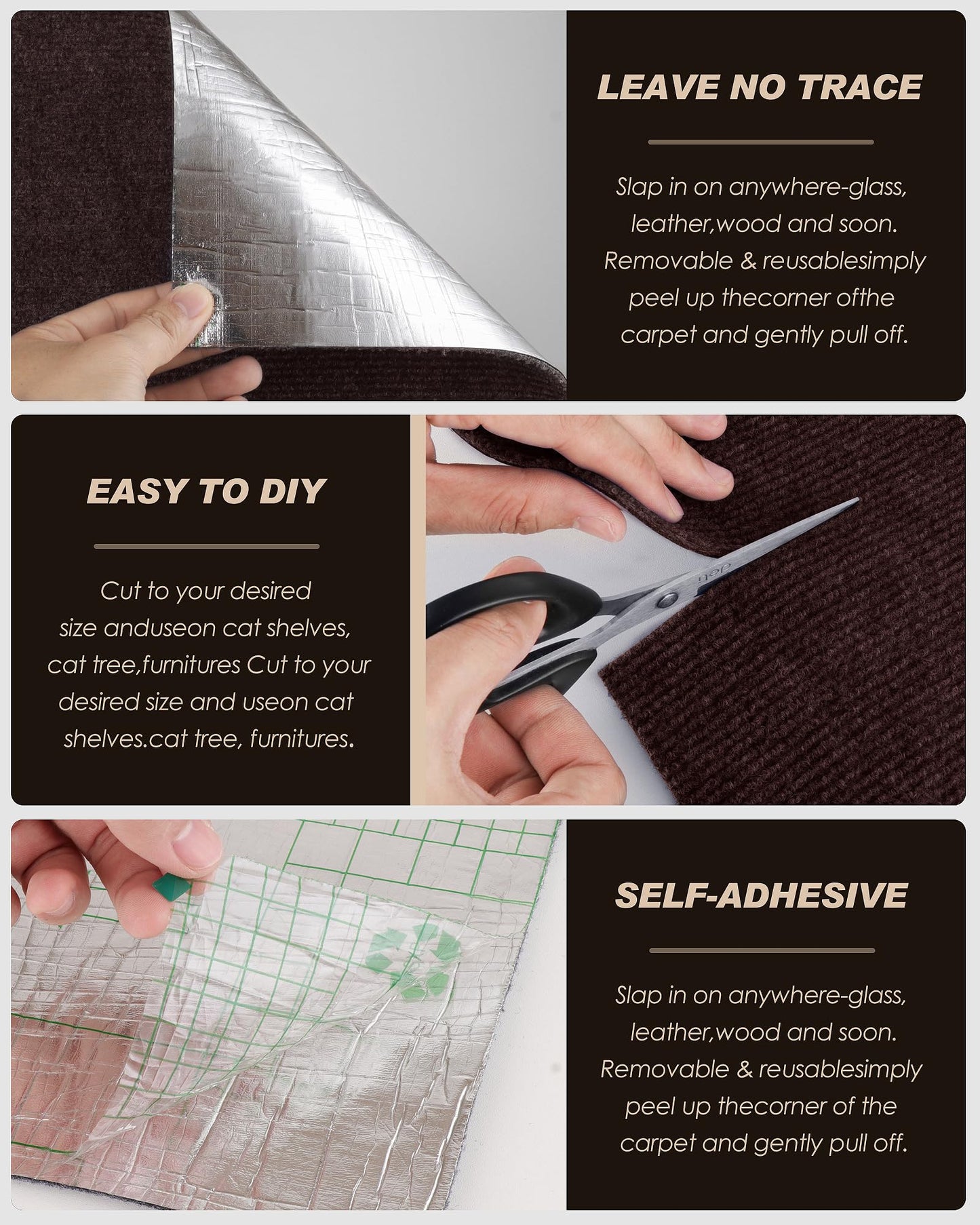 VIVOYAN x15.8" Cat Scratch Mat,Trimmable Self-Adhesive Carpet,DIY Pads