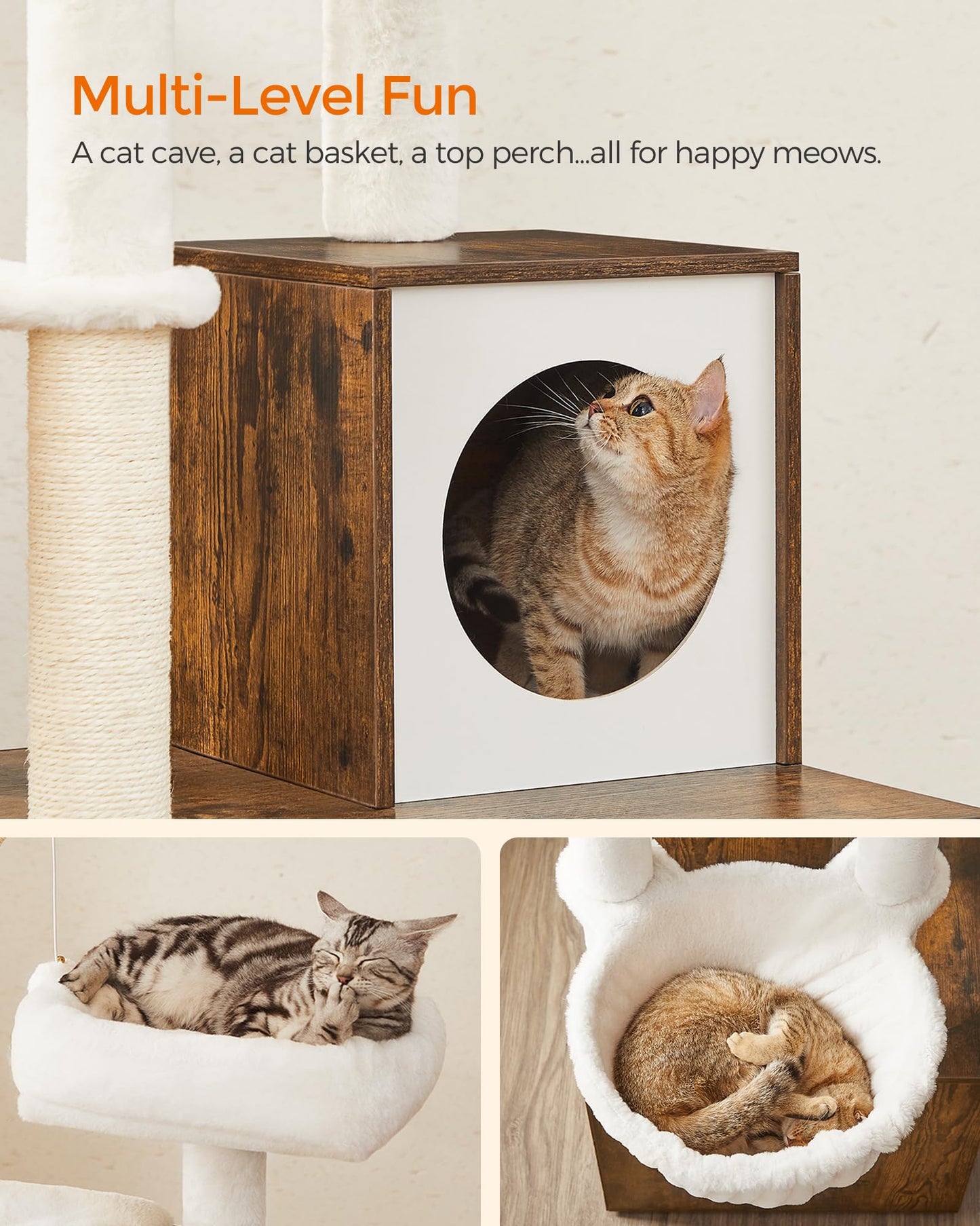 Feandrea Cat Tree with Litter Box Enclosure, 59-Inch Modern Cushion
