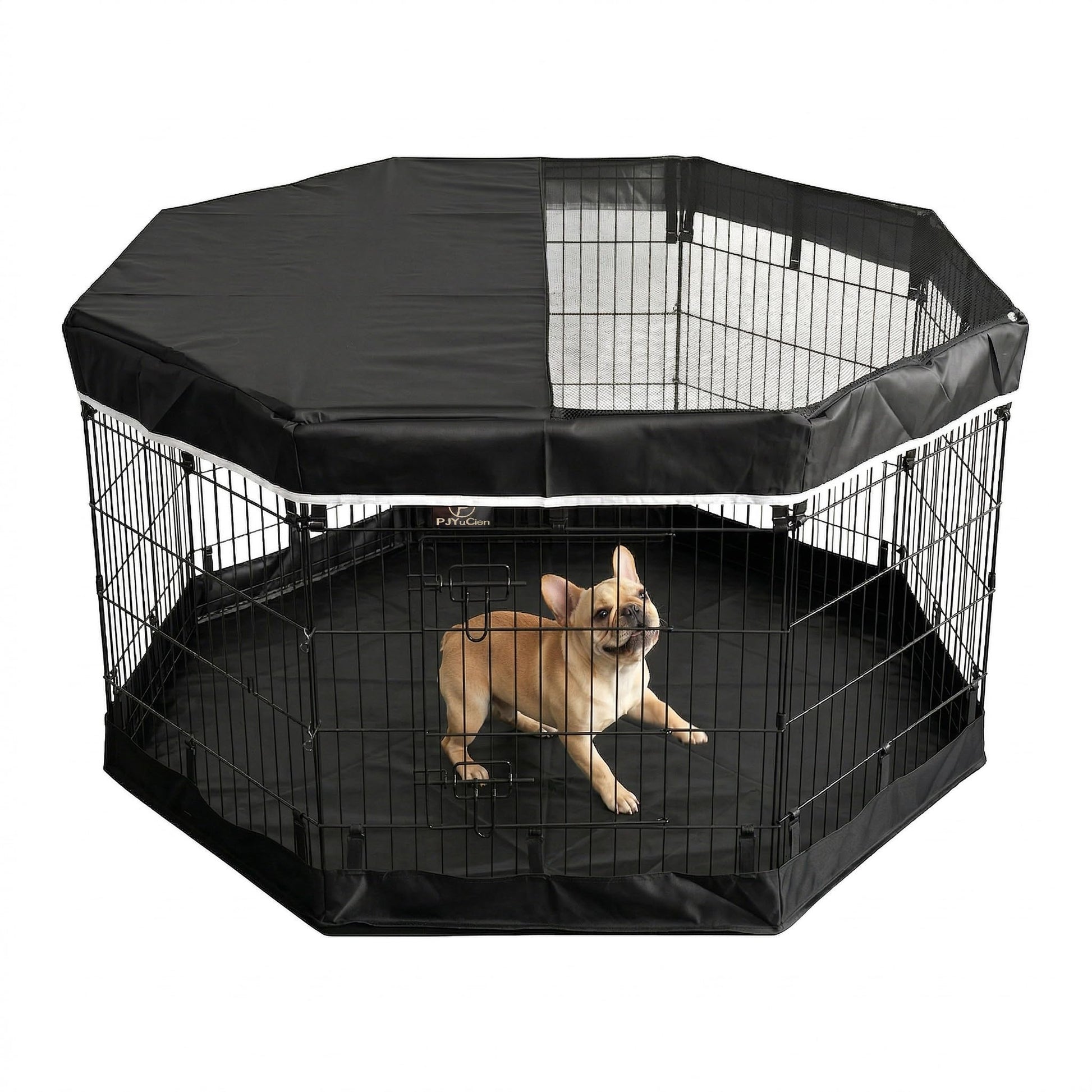 PJYuCien Dog Playpen with Top Cover and Bottom Pad Metal Cover