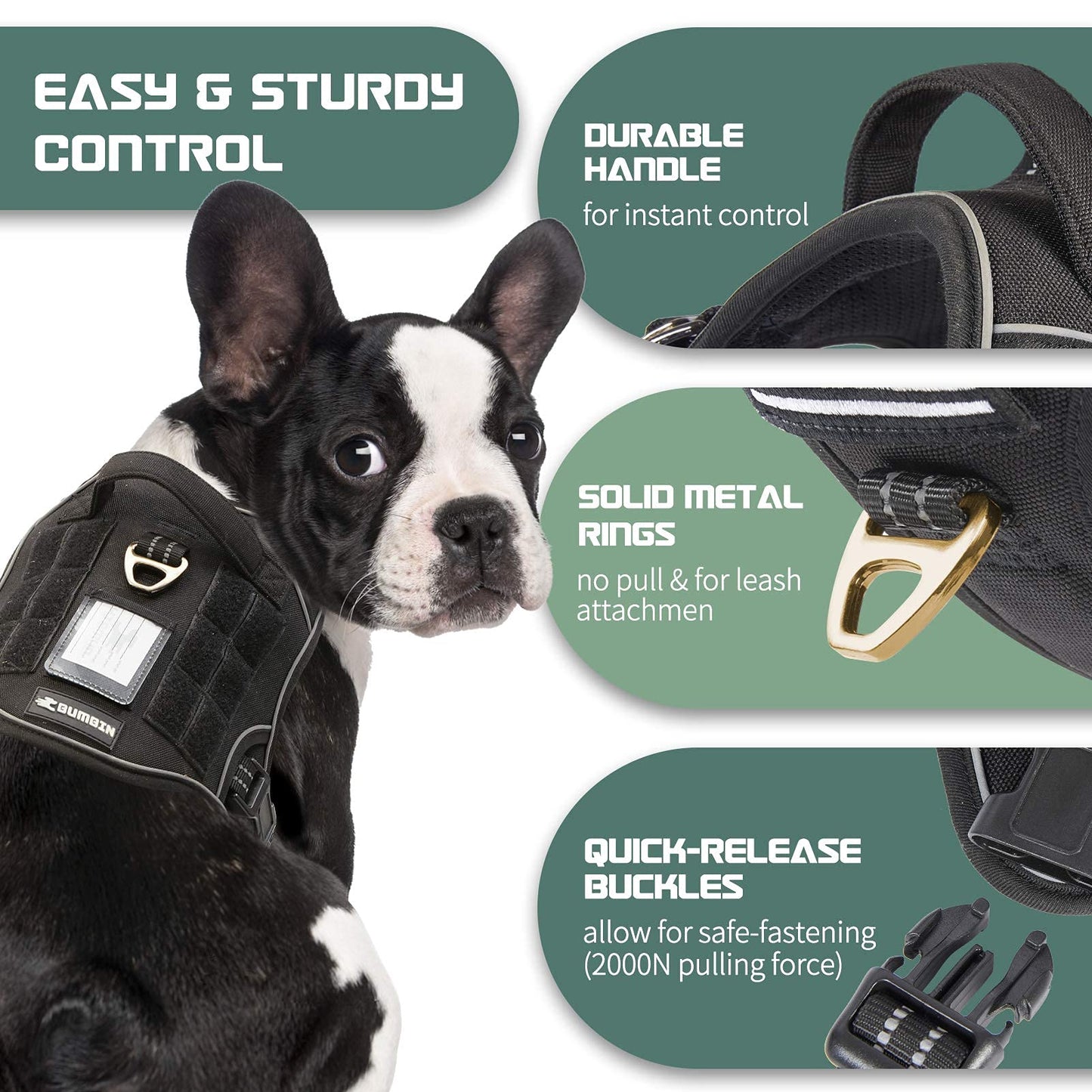 BUMBIN Tactical Dog Harness for Medium Dogs, No Pull, Harness