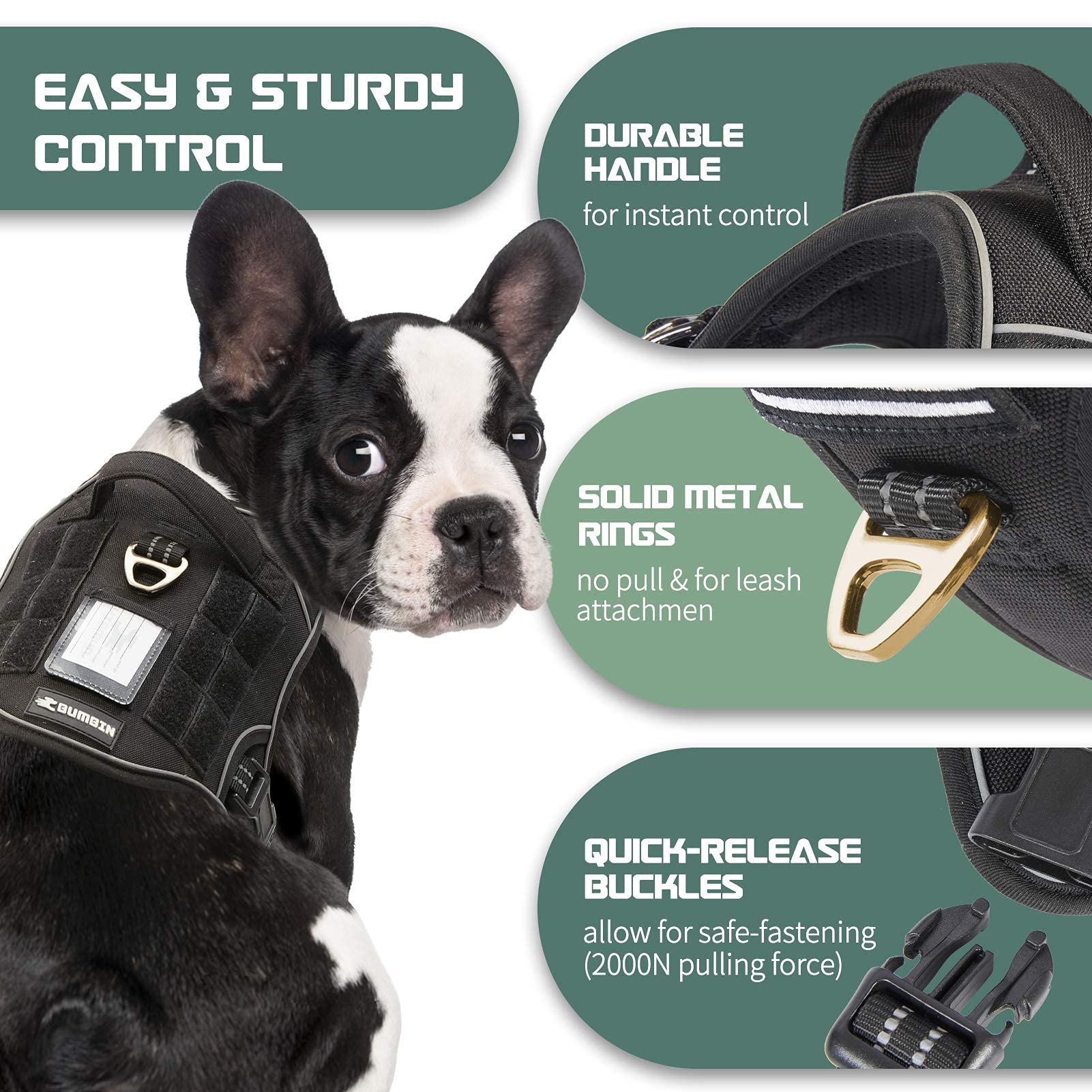 BUMBIN Tactical Dog Harness for Medium Dogs, No Pull, Harness