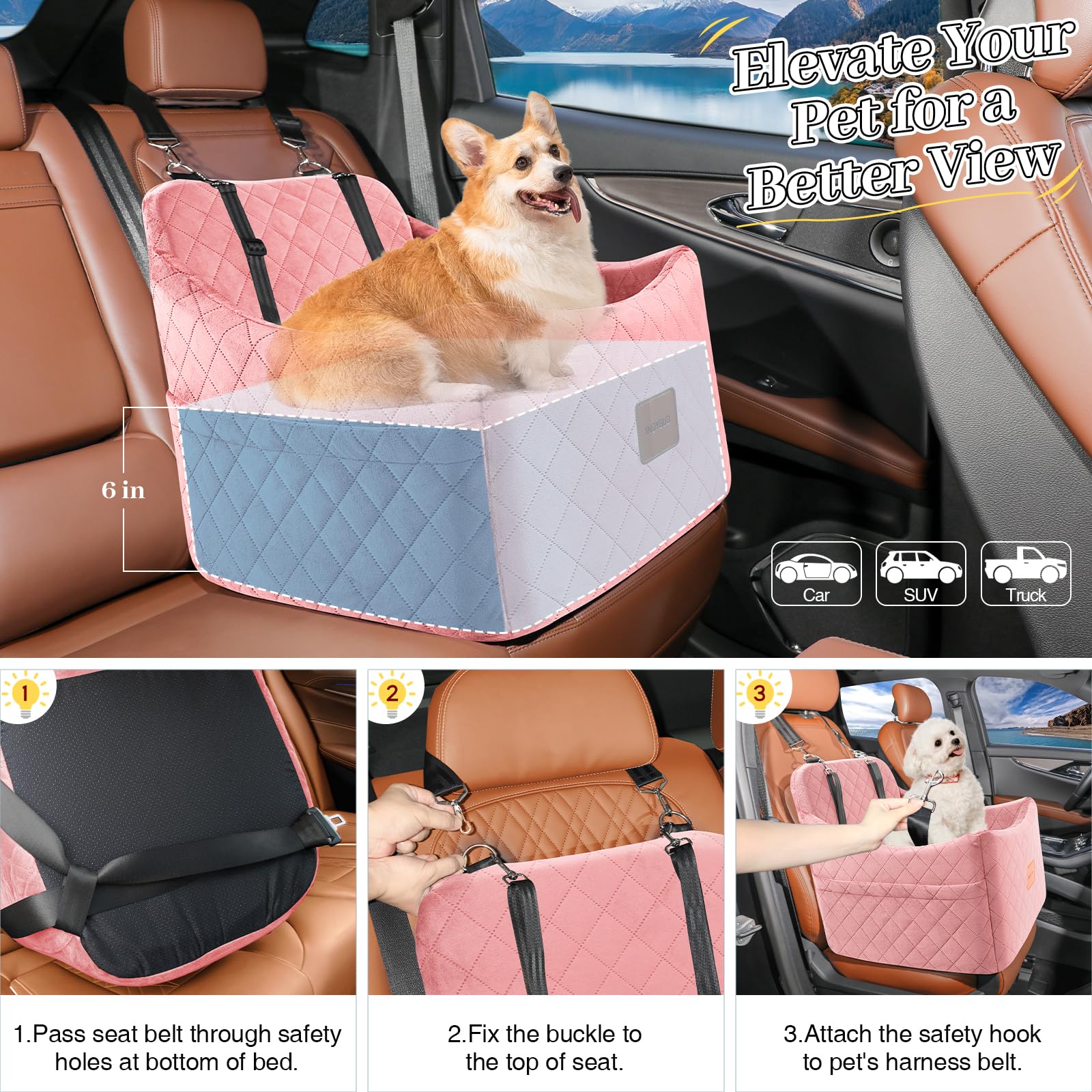 INDYBUD Dog Booster Car Seat for Dogs up to Safety Pet Car Seats Seat