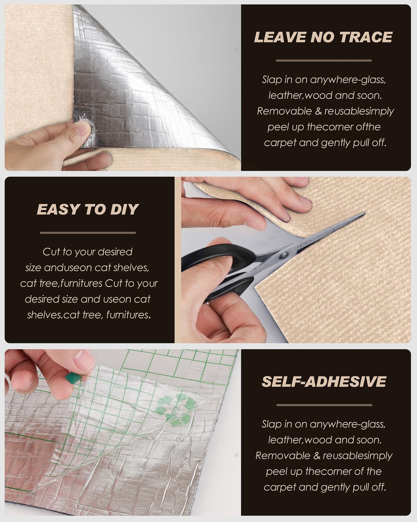 Cat Scratch Furniture Protector, Trimmable Self-Adhesive Carpet, Tower