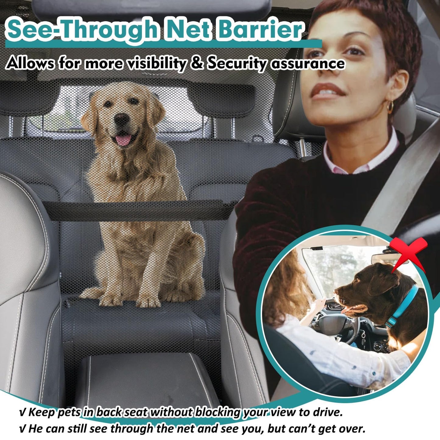 Dog Car Barrier Escape-Proof, 56" Wide Divider for 2nd 3rd Row Seat