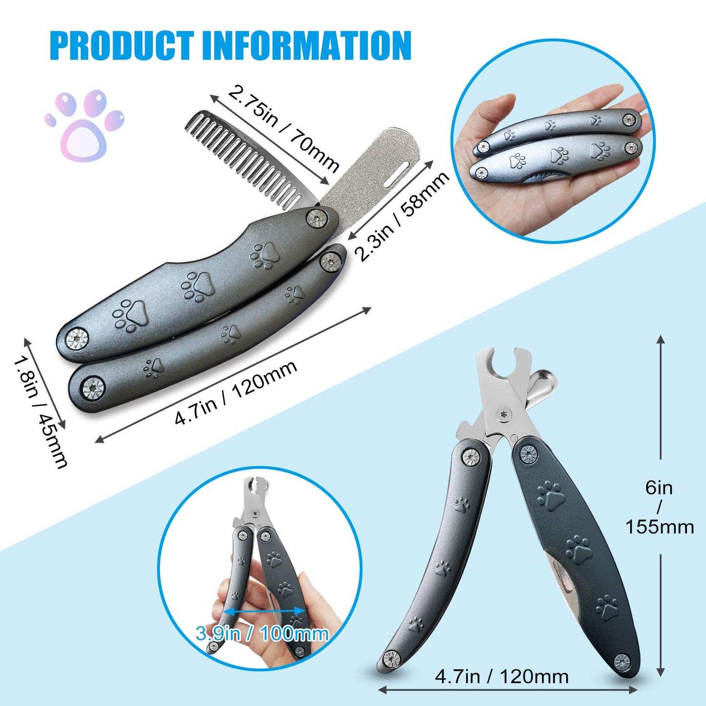 Heavy Duty Dog Nail Clipper for Large Dog Thick Nail, 3in1 Dog Clipper