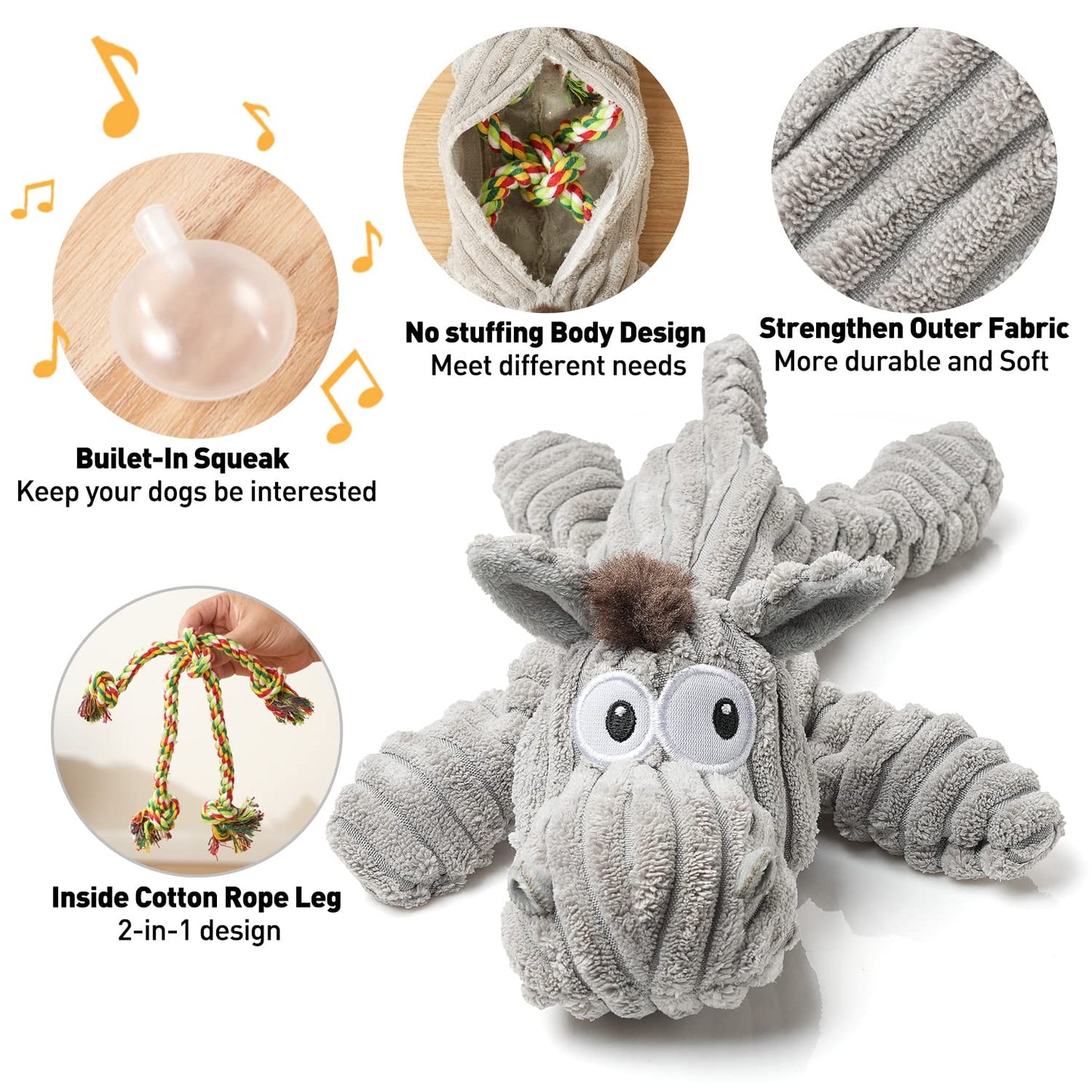 Sedioso Dog Toy, Unstuffed Plush Toy for Large Breed, Cute Plush