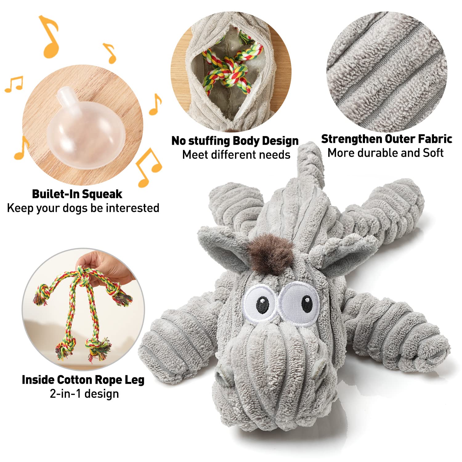 Sedioso Dog Toy, Unstuffed Plush Toy for Large Breed, Cute Plush