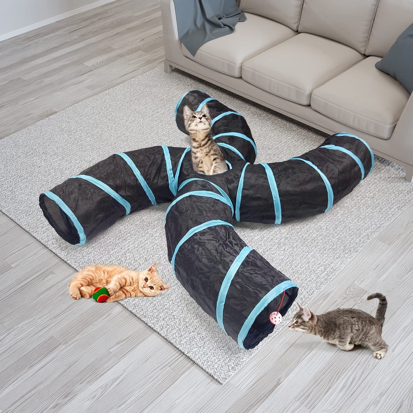 Bemodst Collapsible S-Shape Cat Tunnels 4 Way Interactive Maze Toy