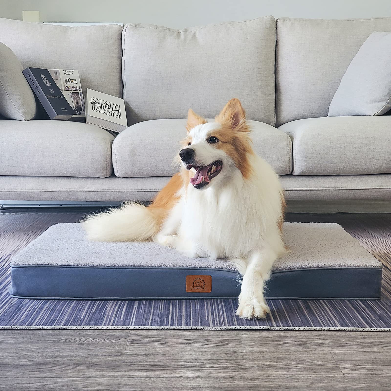 Sunheir Orthopedic Dog Bed for Large Dogs Big Waterproof Dog Crate Bed