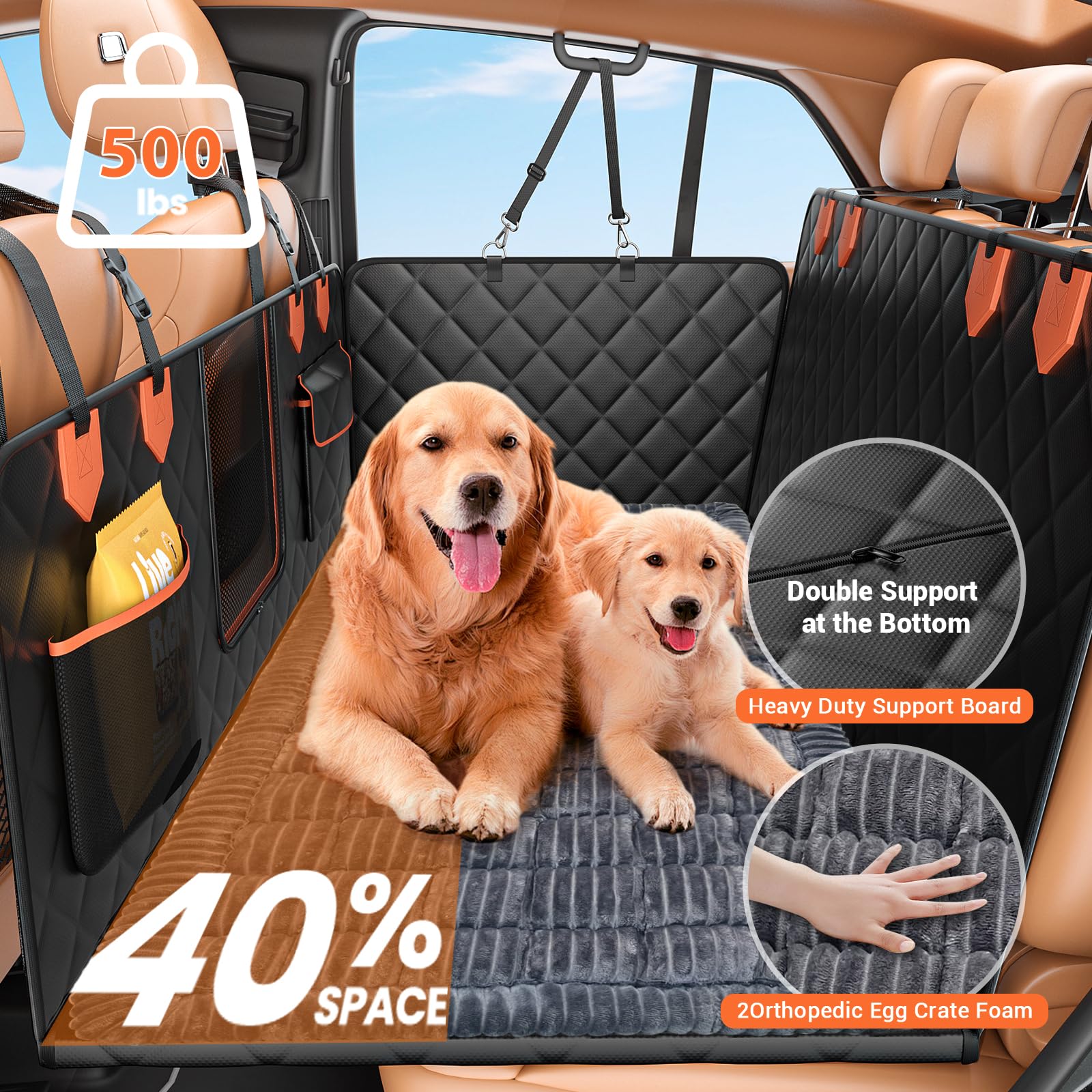 IJVAE Hard Bottom Car Seat Cover for Dog swith Removable Seat