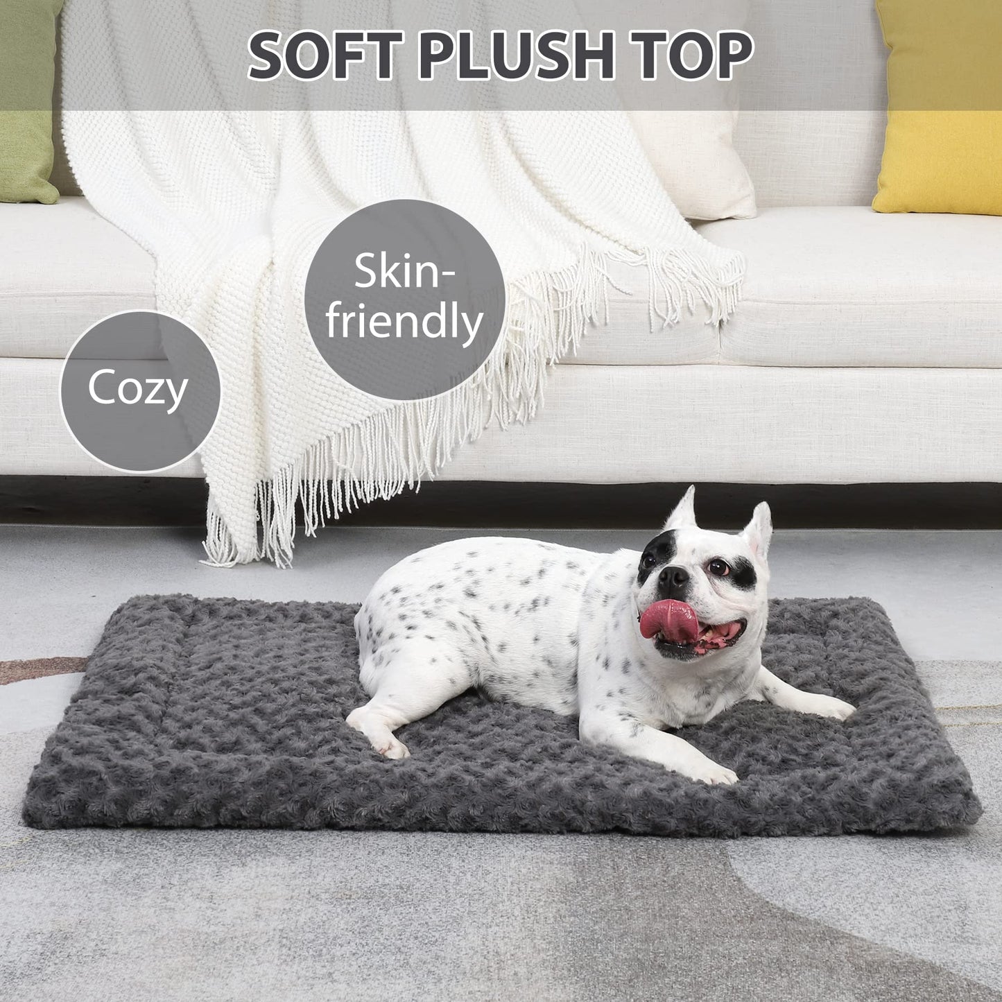 Washable Dog Bed Mat Ultra Soft Dog Crate Pad Comfy Fluffy Pet Kennel