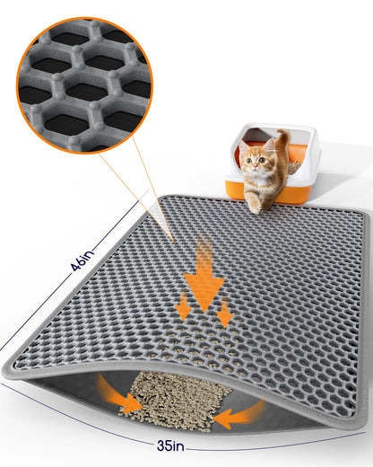 Powools Cat Litter Mat 46" x 35" Jumbo Litter Box Mat with Double Mat