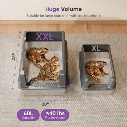 XXXXX+L Stainless Steel Cat Litter Box with High Sides, 29" L x Box