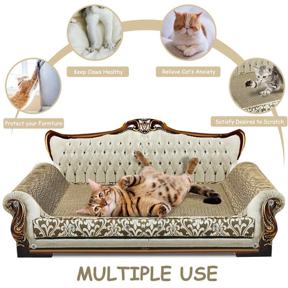 INRLKIT Luxury Cardboard Cat Scratcher Sofa Bed, Couch Shaped Bed