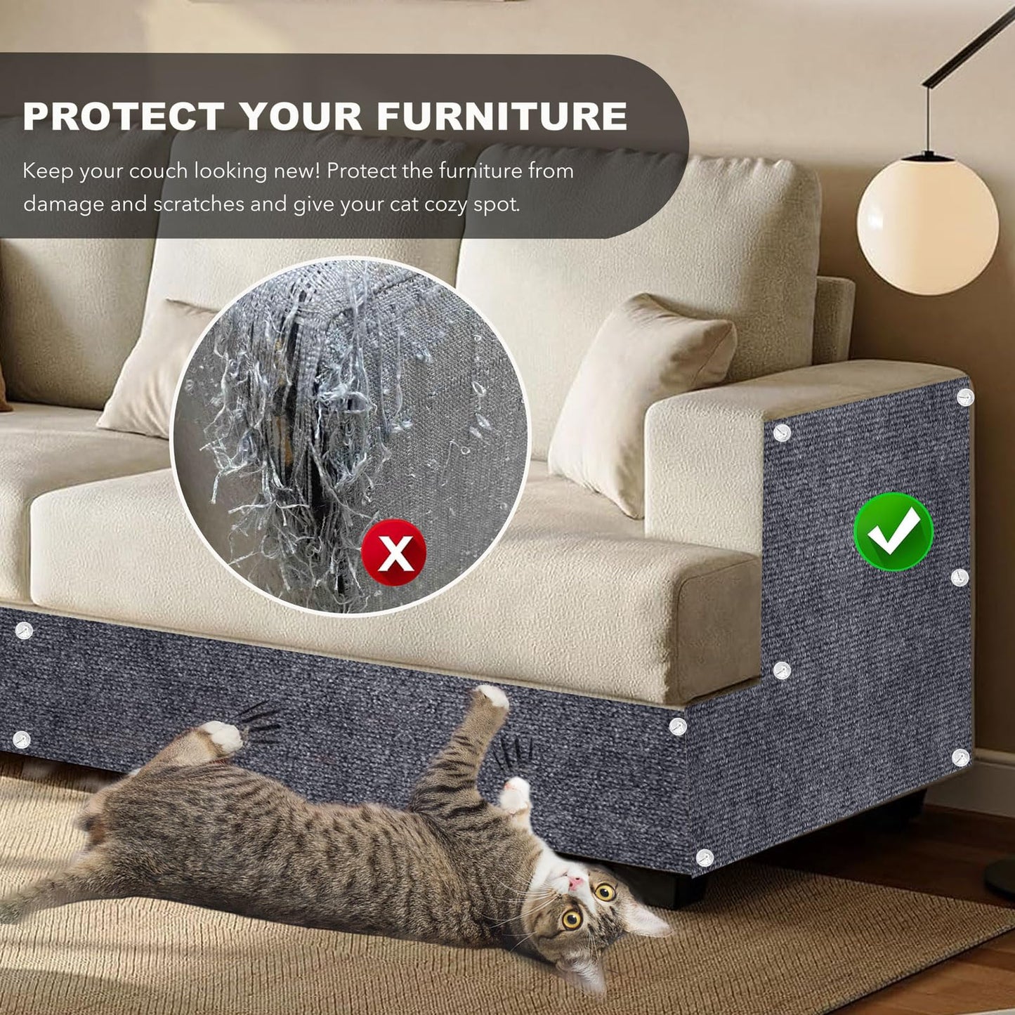 X15.8" Self-Adhesive Cat Scratching Mat, Couch Protector Mat