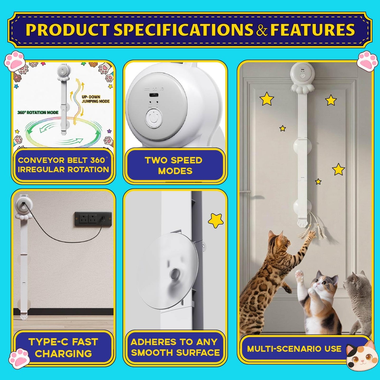 HAPPYCODE 2-in-1 Electric Cat Wand Rechargeable Auto Indoor Toy