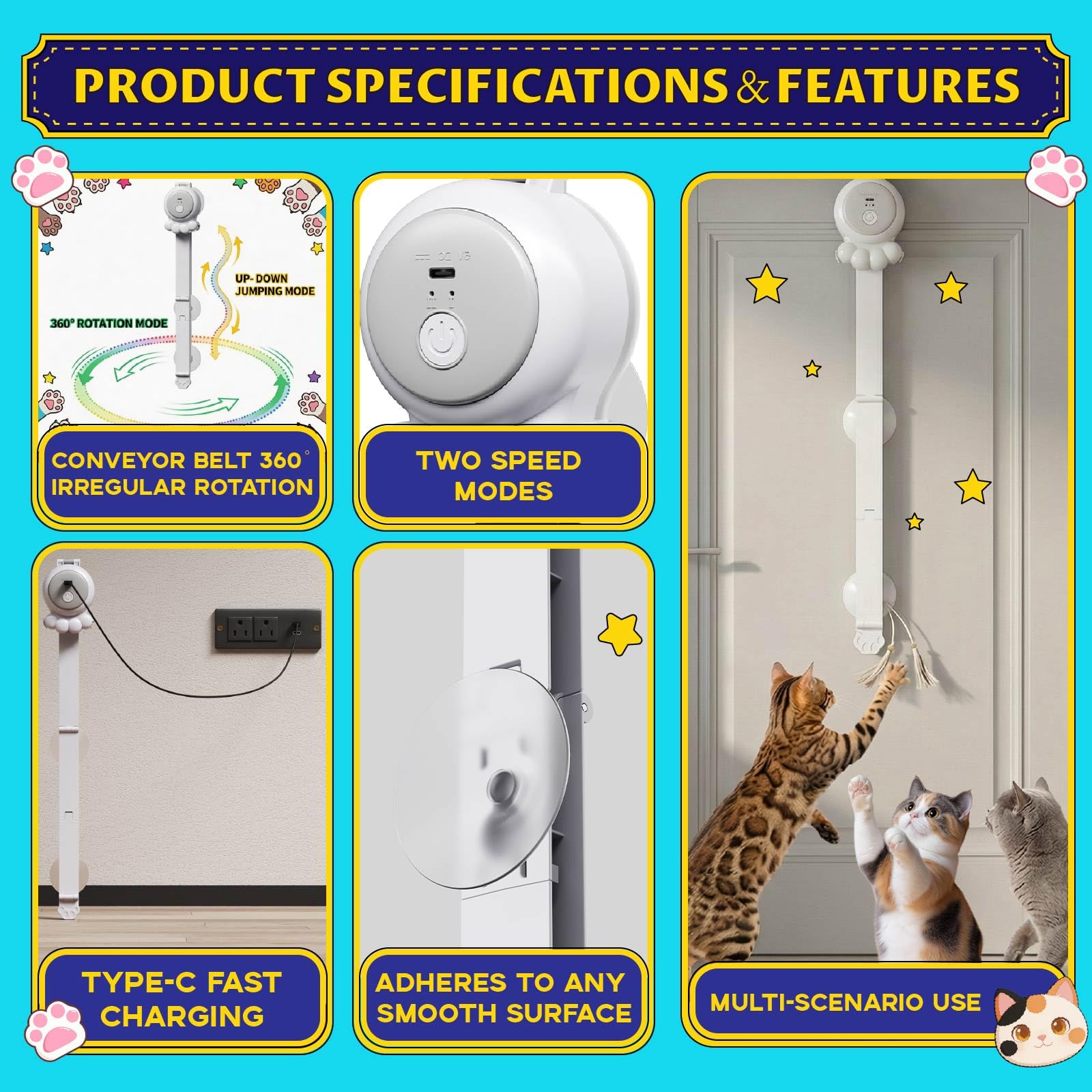 HAPPYCODE 2-in-1 Electric Cat Wand Rechargeable Auto Indoor Toy