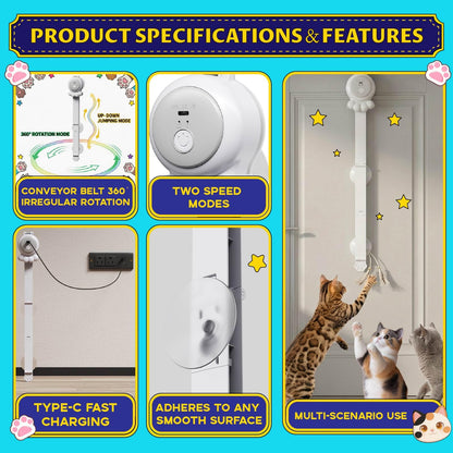 HAPPYCODE 2-in-1 Electric Cat Wand Rechargeable Auto Indoor Toy