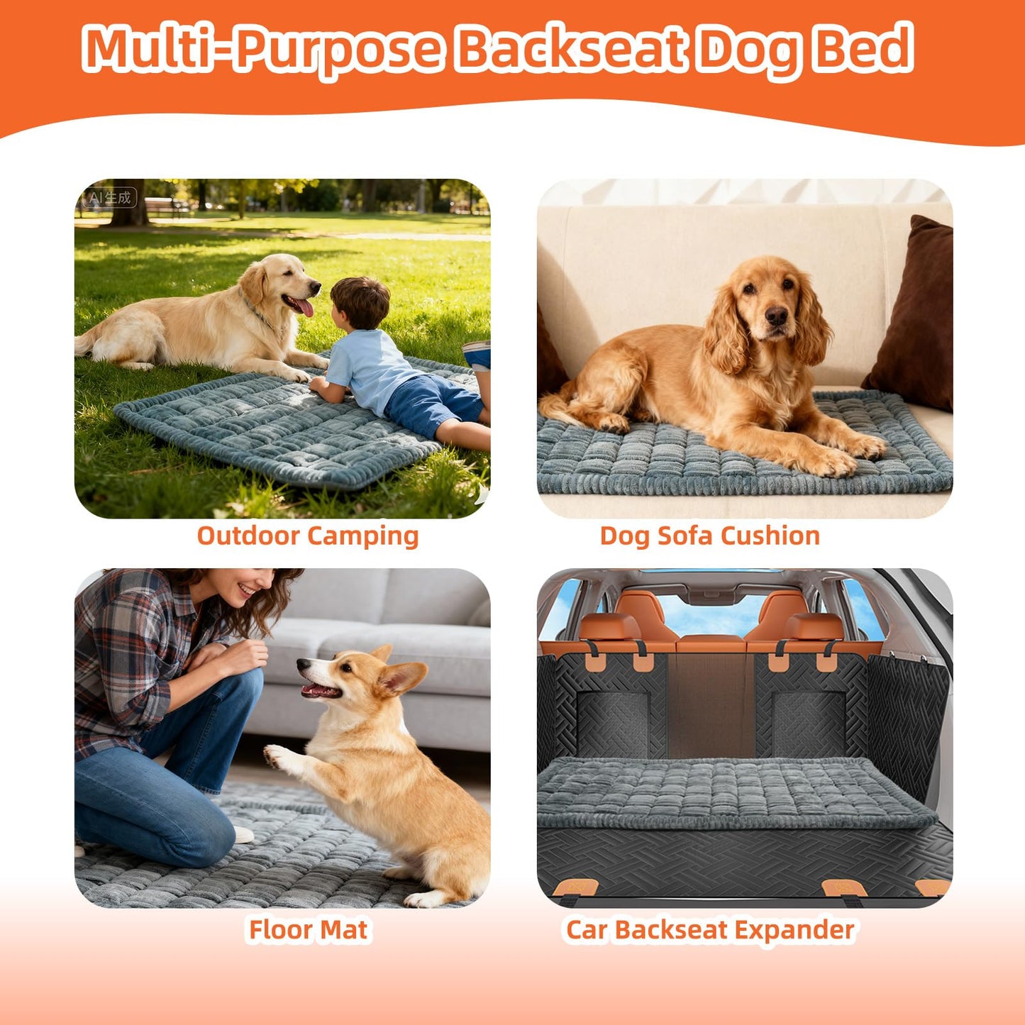 LEHNI Backseat Pet Bed Mat, Deluxe Dog Seat Covers,Truck Plaid Seat