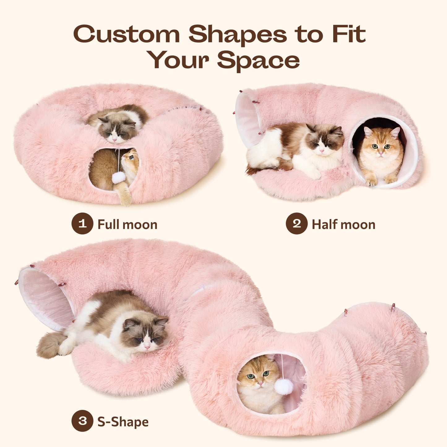 Meowfia Indoor Cat Tunnel with Donut Bed Large Flexible Play Space Bed