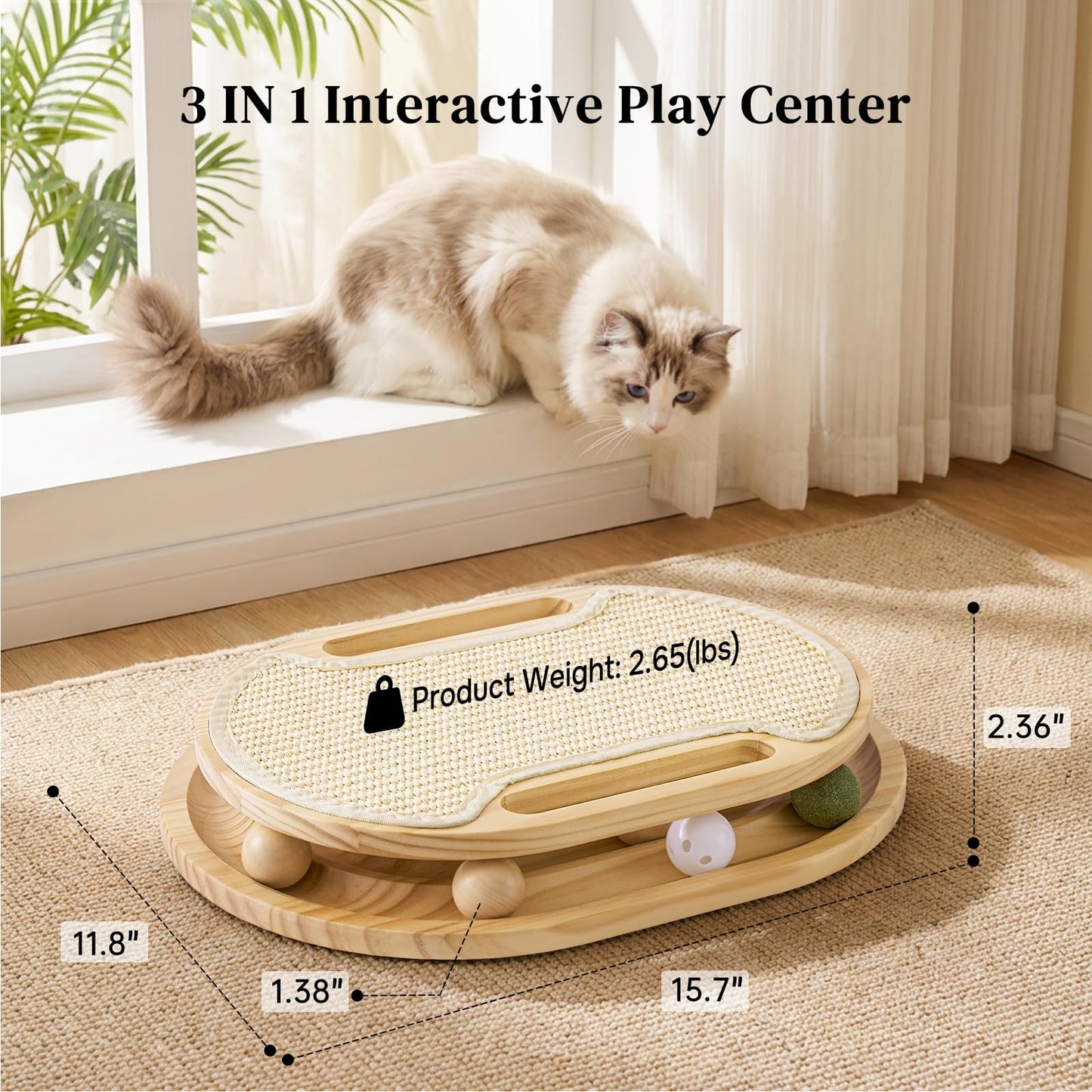 ZOMISIA Cat Scratcher with Ball Track Toy, Sisal Scratch Pad