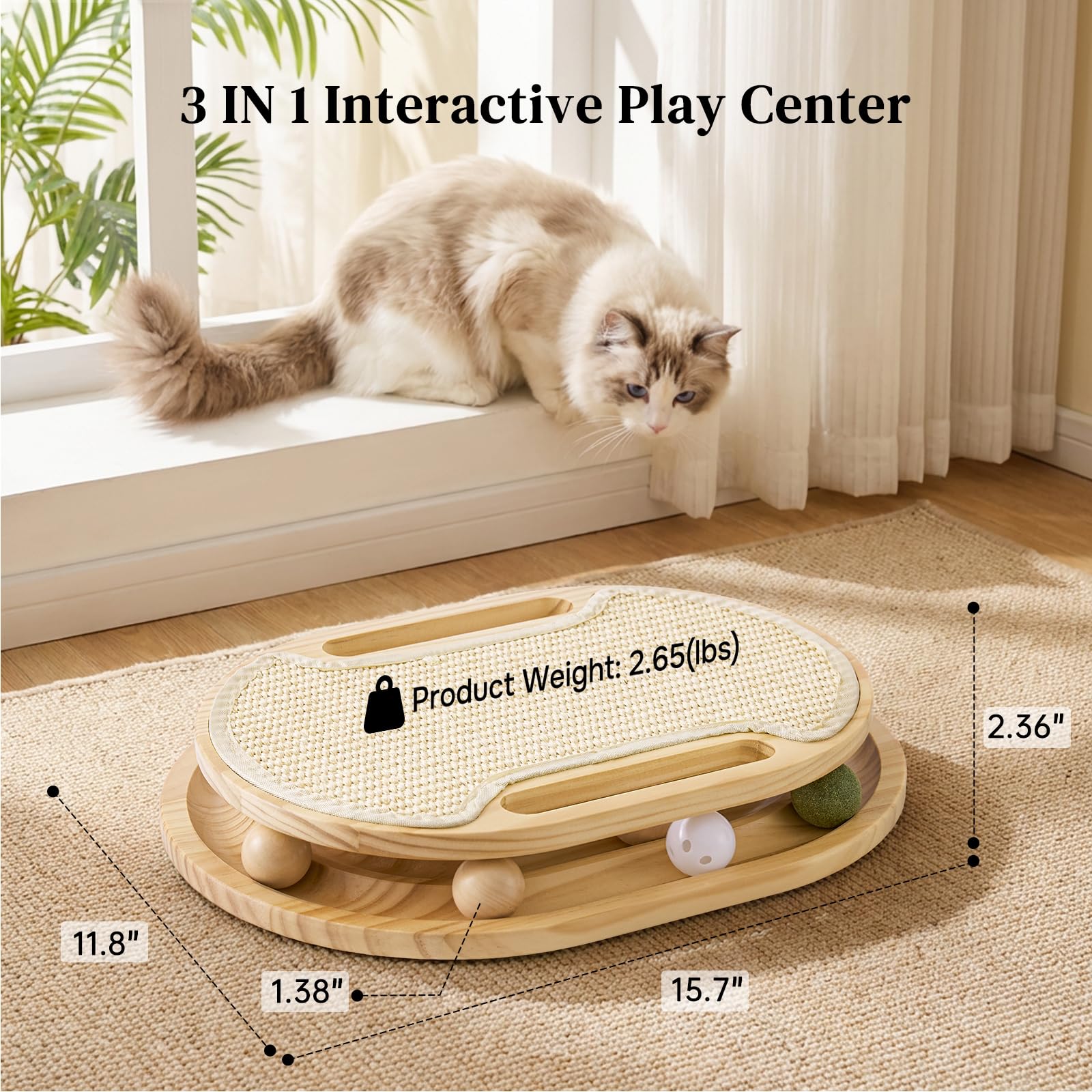 ZOMISIA Cat Scratcher with Ball Track Toy, Sisal Scratch Pad
