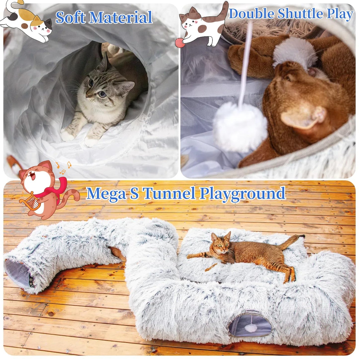 XxingSheep 4 Cave Shuttled XL Cat Tunnel Bed for Indoor Cats Bed