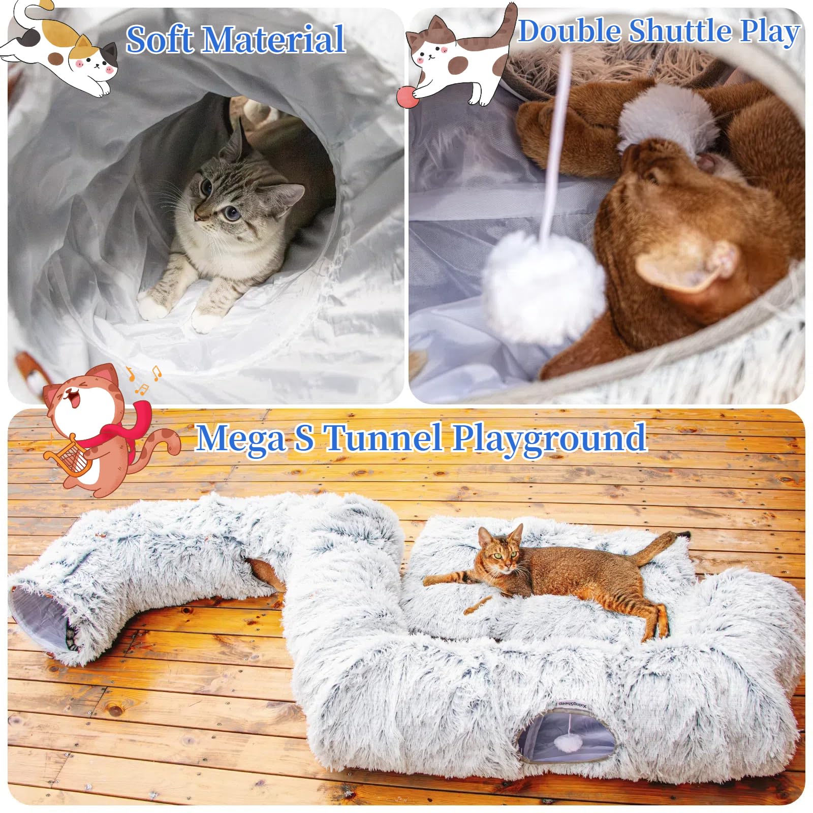 XxingSheep 4 Cave Shuttled XL Cat Tunnel Bed for Indoor Cats Bed