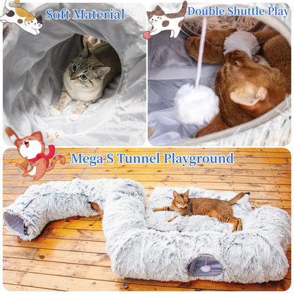 XxingSheep 4 Cave Shuttled XL Cat Tunnel Bed for Indoor Cats Bed