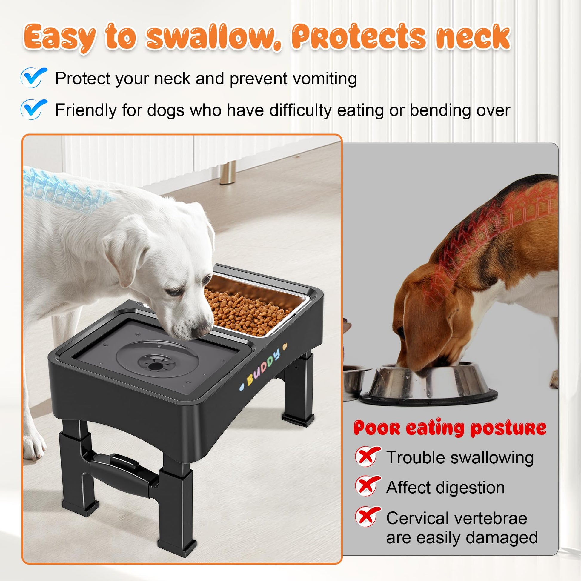 Decflow 3-in-1 Elevated Dog Bowls, 4 Height Adjustable Raised Bowl
