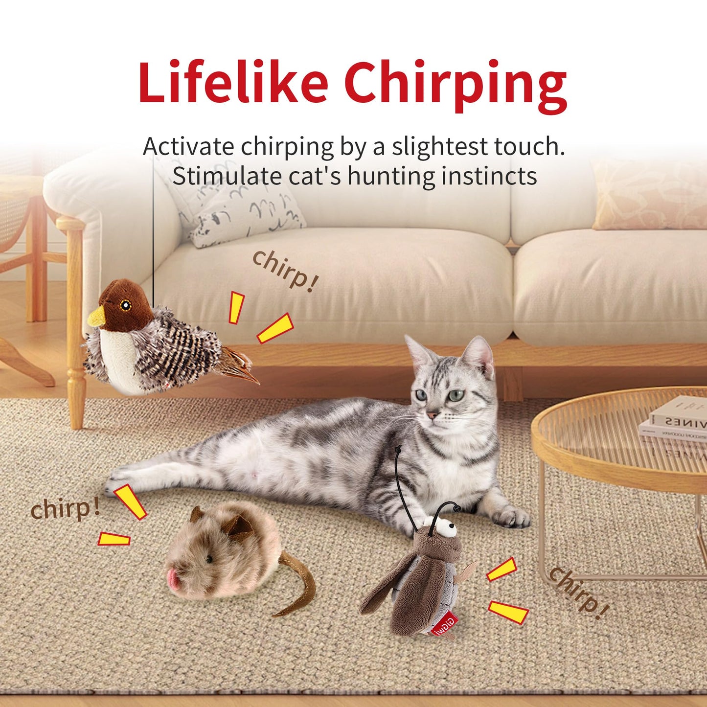 PETGEEK Gigwi Simulated Chirping Bird Cat Toy, Fake Feather