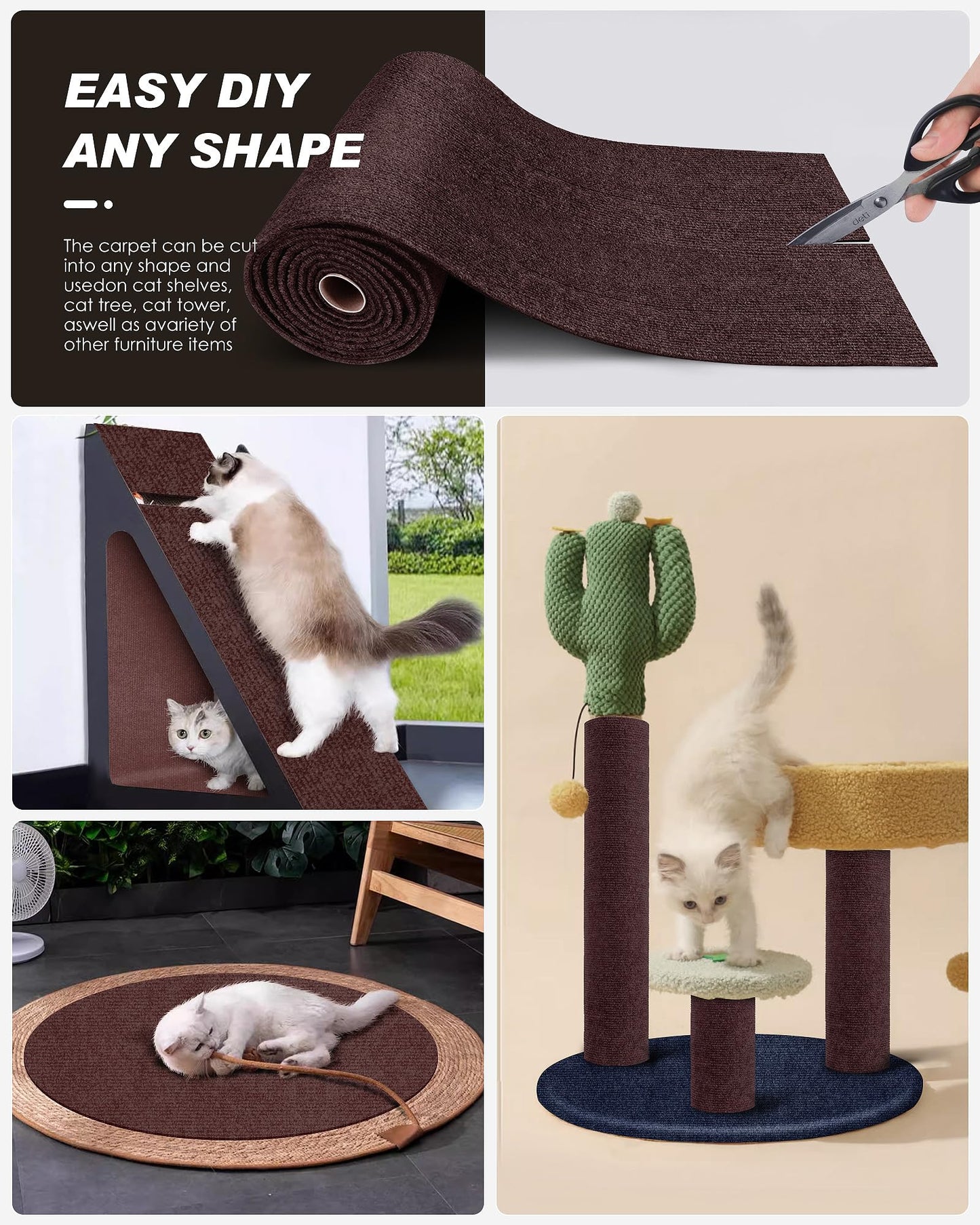 VIVOYAN x15.8" Cat Scratch Mat,Trimmable Self-Adhesive Carpet,DIY Pads