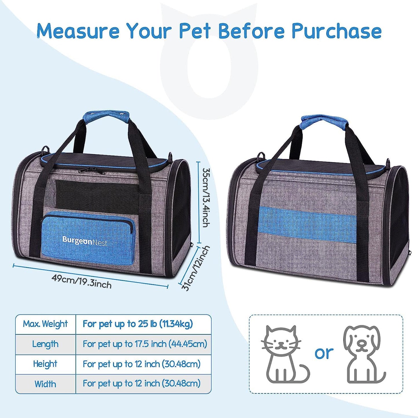BurgeonNest Cat Carrier for Large Cats Soft-Sided Pet Carrier