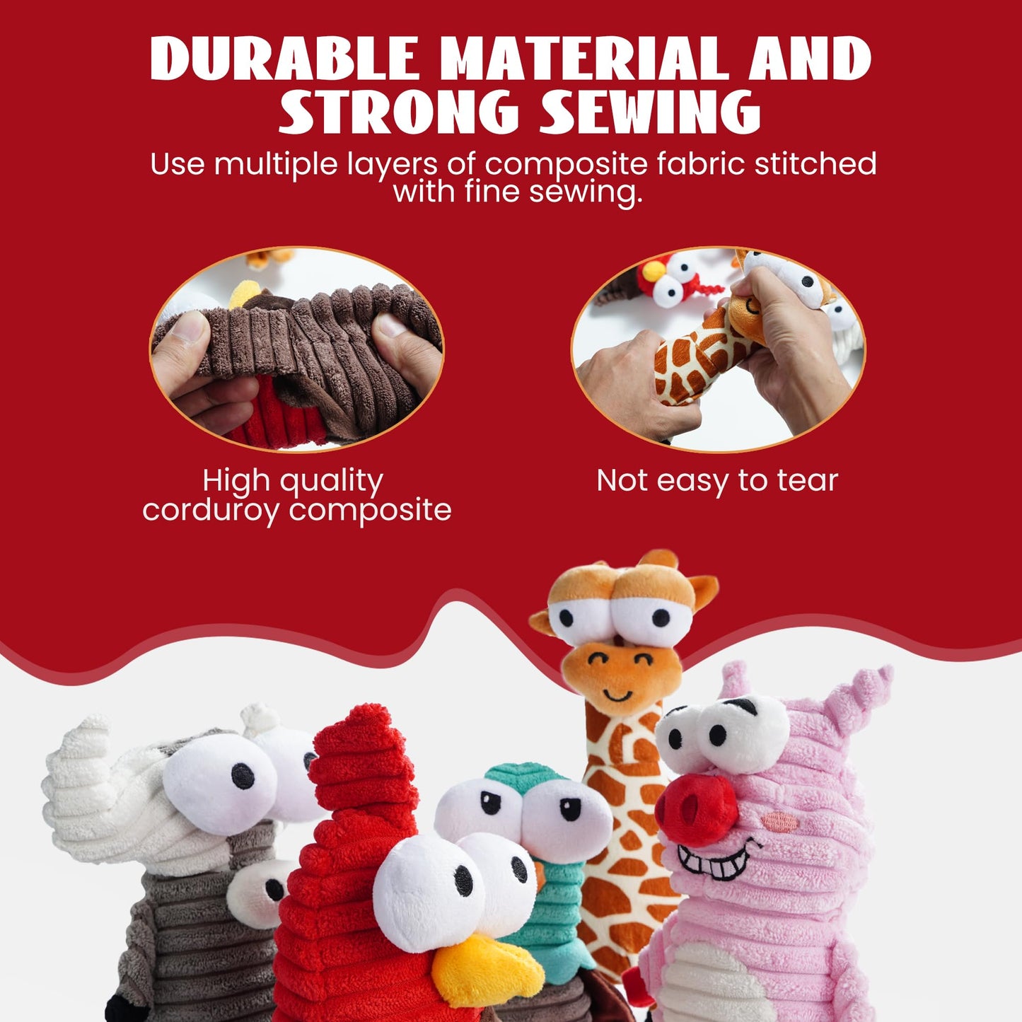Nocciola 5-Pack Squeaky Dog Toys, Durable Stuffed Critter Zoo Dog Toys