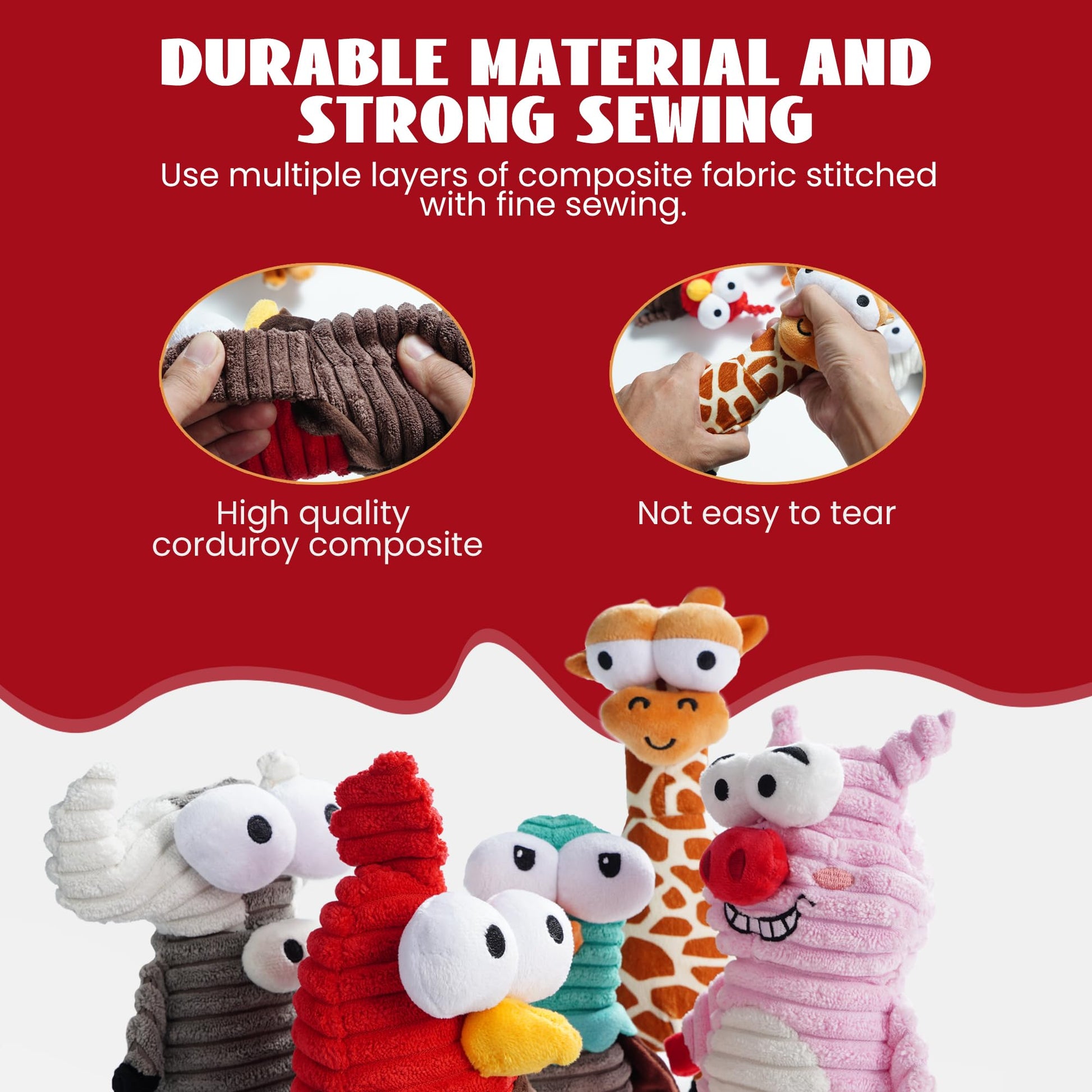 Nocciola 5-Pack Squeaky Dog Toys, Durable Stuffed Critter Zoo Dog Toys